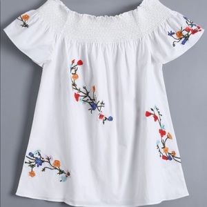 Off Shoulder Flower Embroidered Top